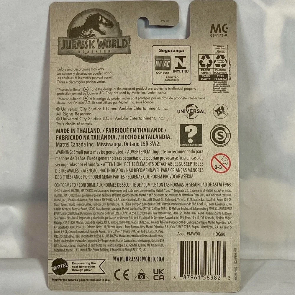 Matchbox '14 Mercedes-Benz G 550 Jurassic World Dominion Dinosaur Toy MBX SUV